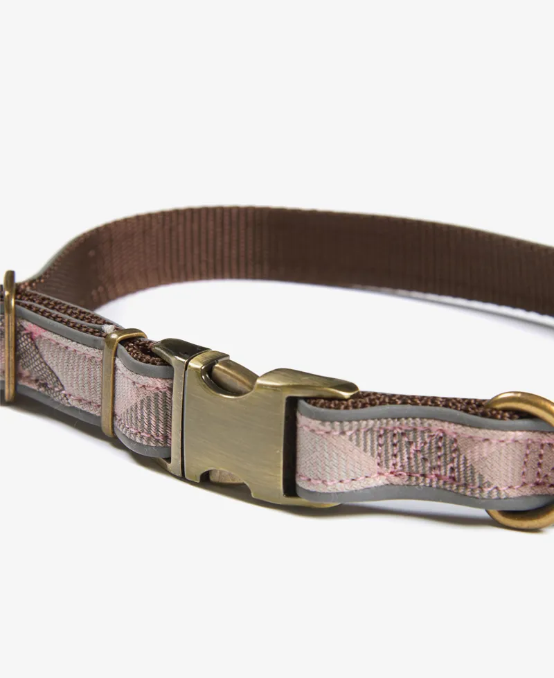 Barbour Reflective Dog Collar in Pink Tartan
